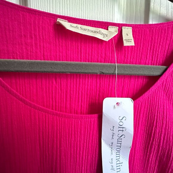 Soft Surroundings Women's Large Pink Siesta Key Layered Gauze Cotton Tunic Top - Picture 4 of 7